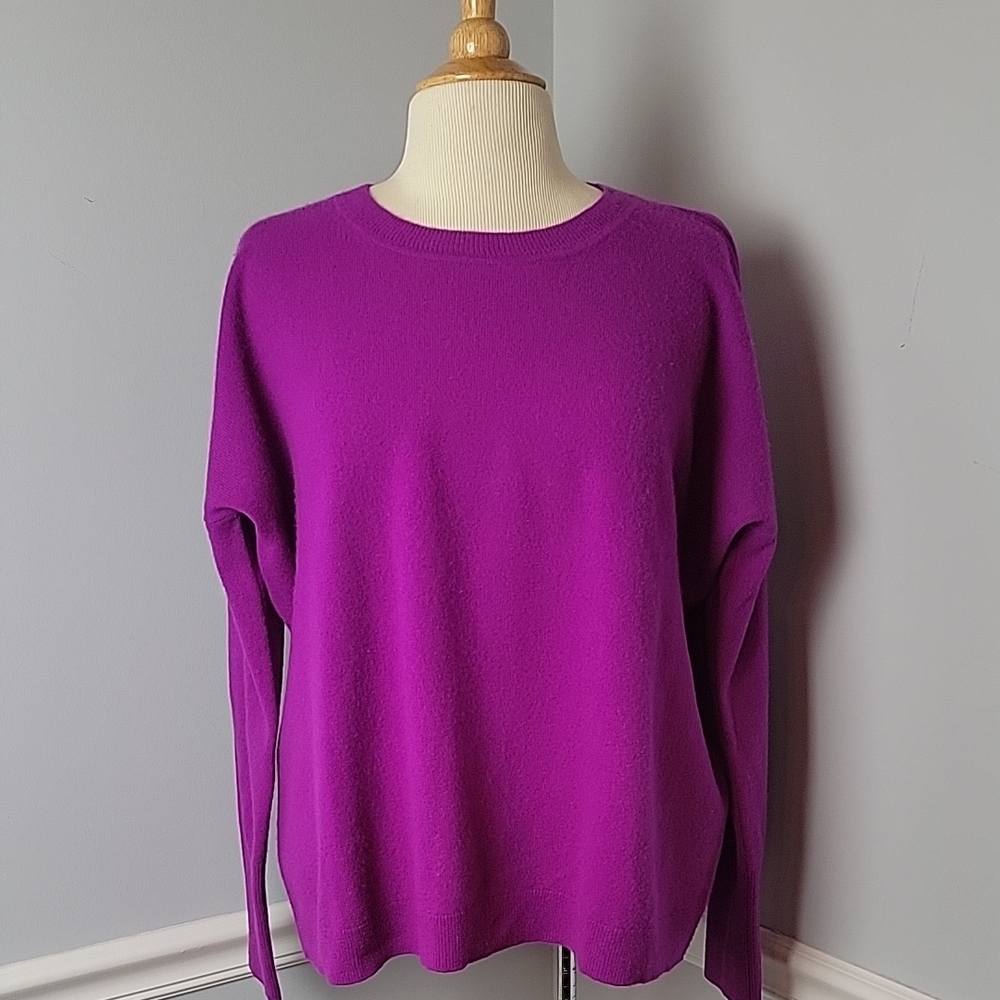 J.CREW 100% Cashmere Purple Oversized Drop Shoulder Crewneck Pull Over Sweater M